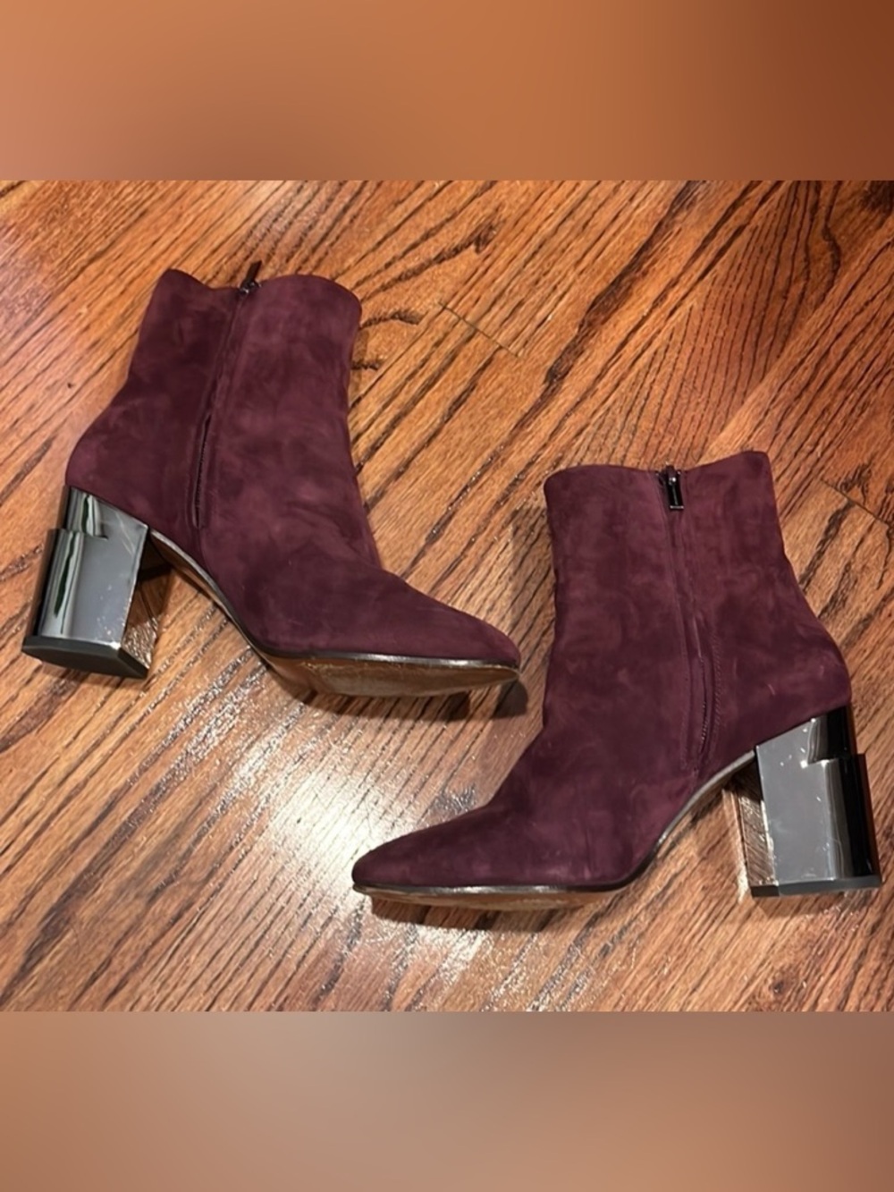 Robert clergerie burgundy suede booties w gunmetal block heels US sz 9